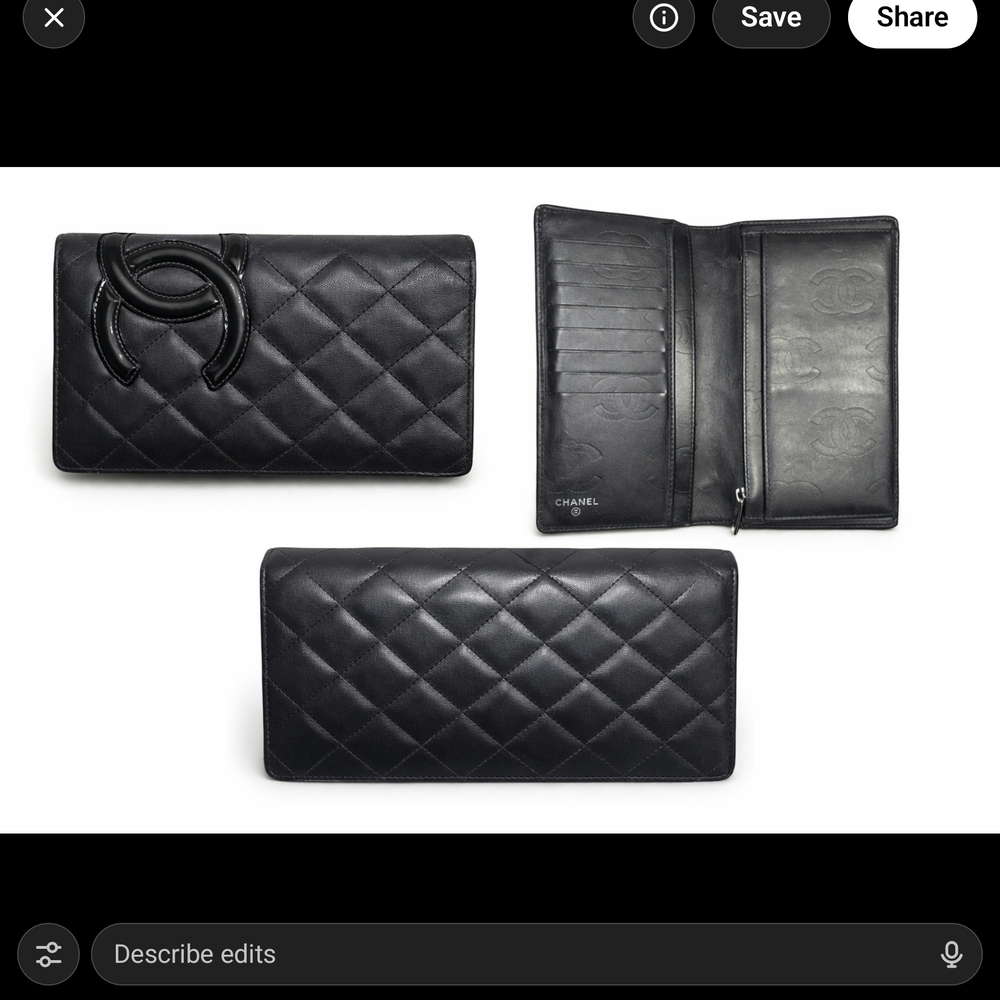CHANEL Black Quilted Leather Wallet with Logo